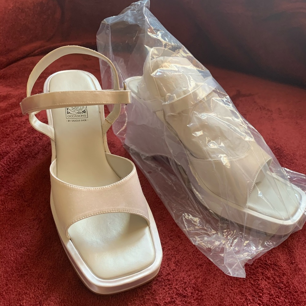 White Wedge heel Satin Sandels